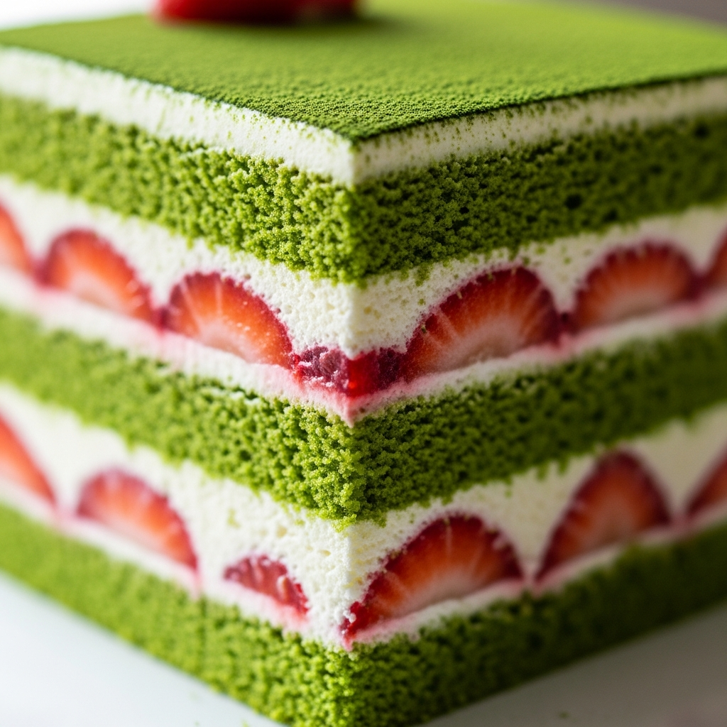Matcha Strawberry Layer Cake