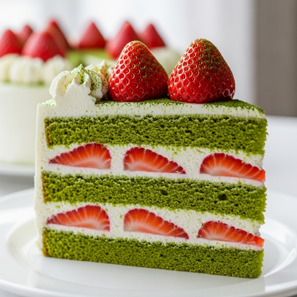 Matcha Strawberry Layer Cake